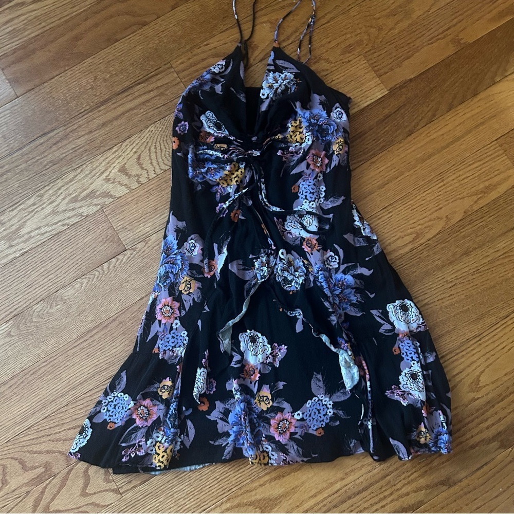 Free People Happy Heart Mini Dress Black Floral Fairy-Grunge Medium Whimsy Boho - Picture 7 of 10
